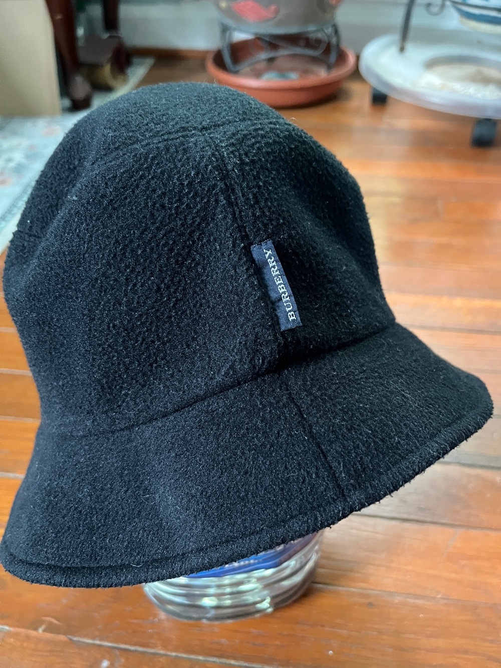 Burberry Black Wool-Blend Bucket Hat with Branded Tag